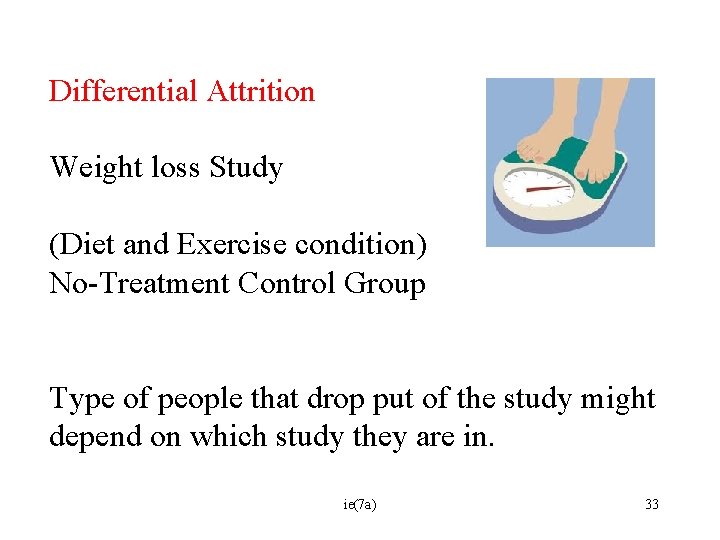 Differential Attrition Weight loss Study (Diet and Exercise condition) No-Treatment Control Group Type of