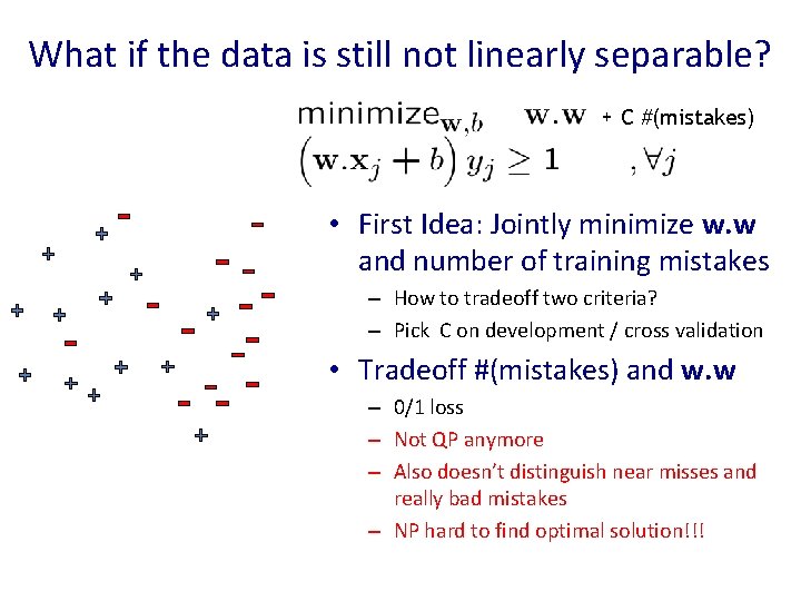 What if the data is still not linearly separable? + C #(mistakes) • First