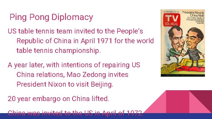 Ping Pong Diplomacy US table tennis team invited to the People’s Republic of China