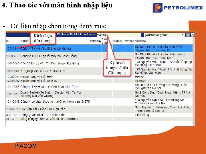 4. Thao tác với màn hình nhập liệu - Dữ liệu nhập chọn trong