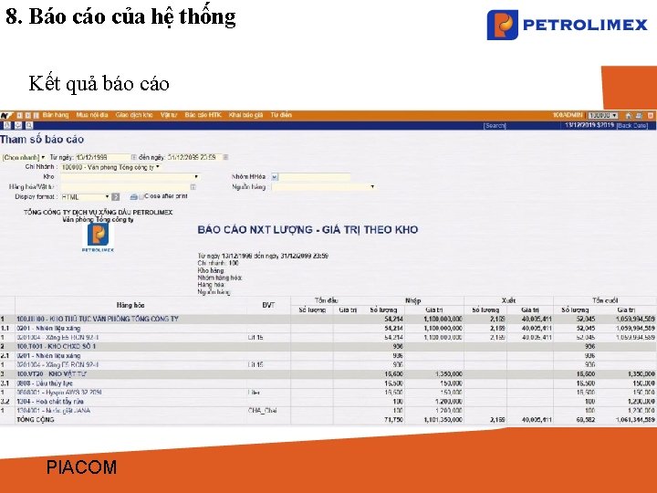 8. Báo của hệ thống Kết quả báo cáo PIACOM 