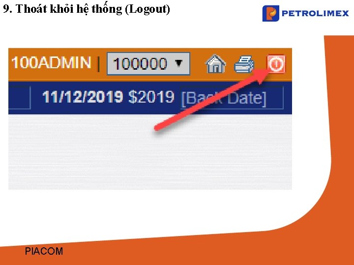 9. Thoát khỏi hệ thống (Logout) PIACOM 
