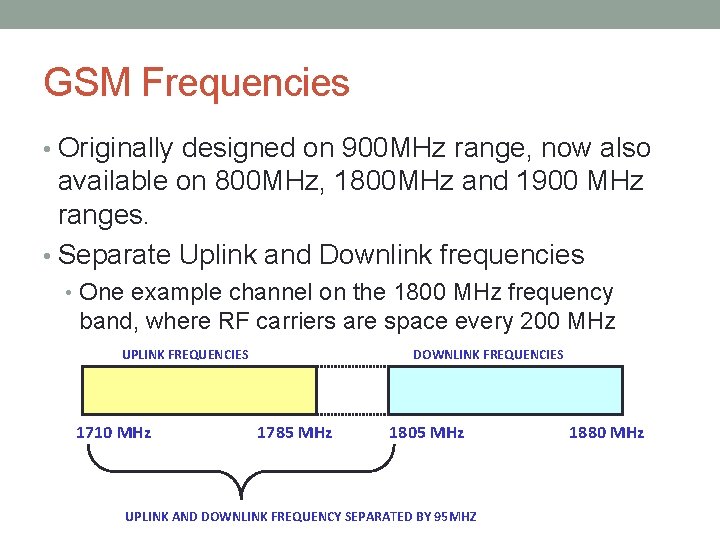 GSM Frequencies • Originally designed on 900 MHz range, now also available on 800