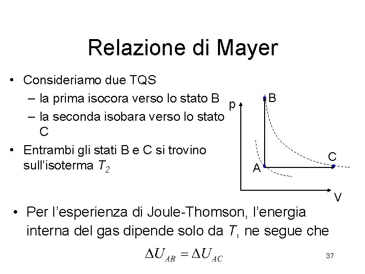 Relazione di Mayer • Consideriamo due TQS – la prima isocora verso lo stato