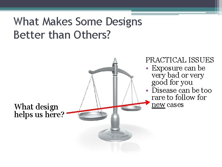 What Makes Some Designs Better than Others? What design helps us here? PRACTICAL ISSUES