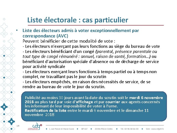 Liste électorale : cas particulier • Liste des électeurs admis à voter exceptionnellement par