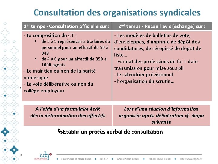 Consultation des organisations syndicales 1 er temps - Consultation officielle sur : 2 nd