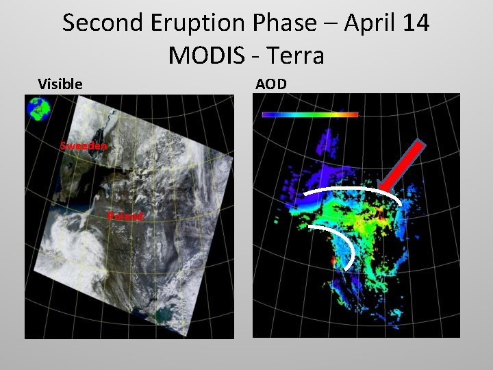 Second Eruption Phase – April 14 MODIS - Terra Visible AOD Sweeden Poland 