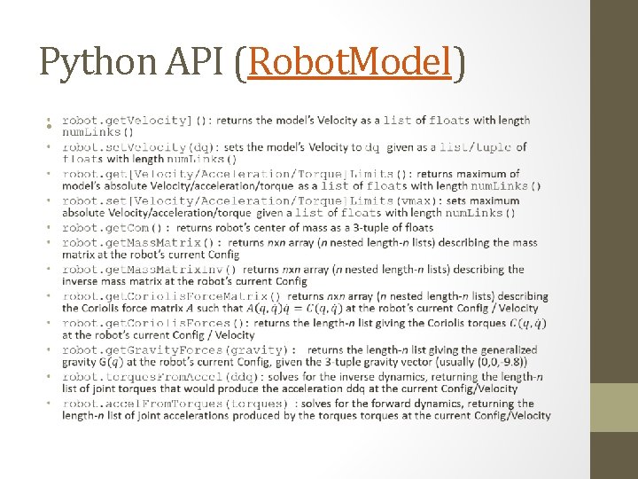 Python API (Robot. Model) • 