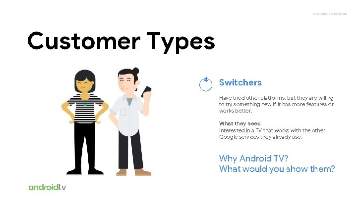 Proprietary + Confidential Customer Types 4 Switchers Have tried other platforms, but they are