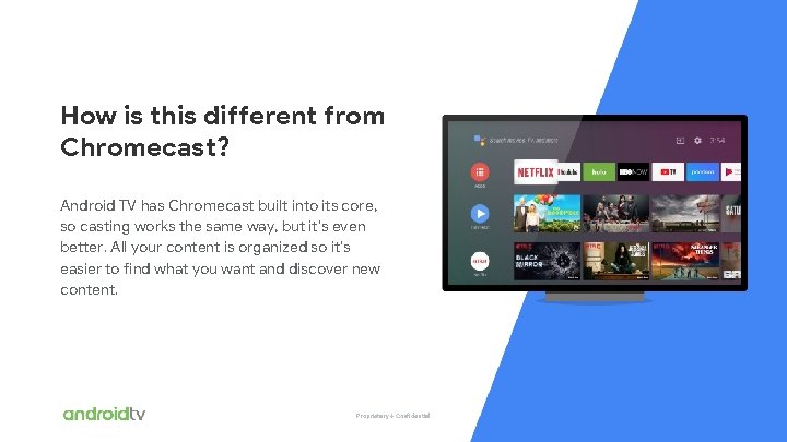 Proprietary + Confidential How is this different from Chromecast? Android TV has Chromecast built