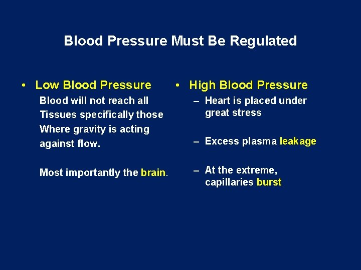 Blood Pressure Must Be Regulated • Low Blood Pressure • High Blood Pressure Blood