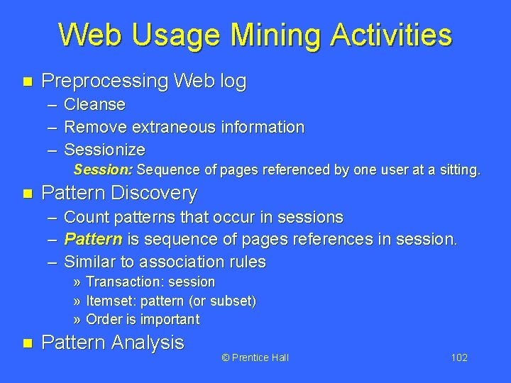 Web Usage Mining Activities n Preprocessing Web log – – – Cleanse Remove extraneous