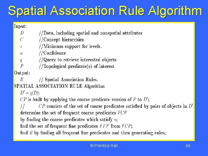 Spatial Association Rule Algorithm © Prentice Hall 66 