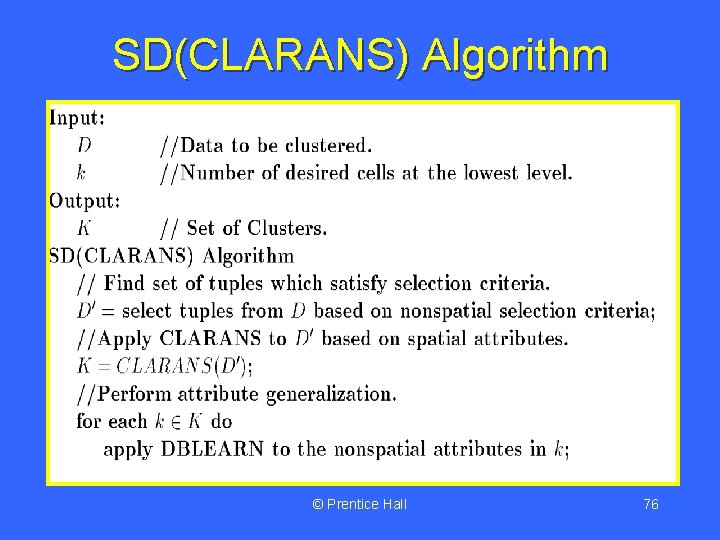 SD(CLARANS) Algorithm © Prentice Hall 76 