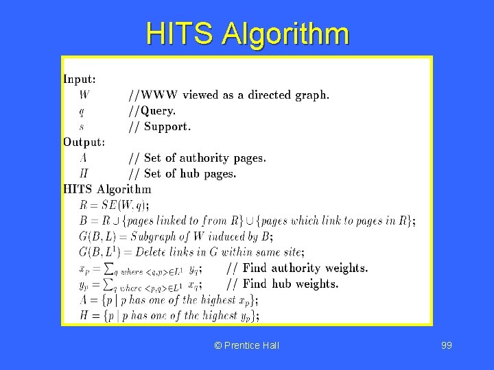 HITS Algorithm © Prentice Hall 99 