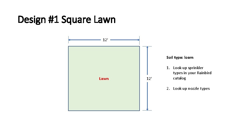 Design #1 Square Lawn 12’ Soil type: loam Lawn 12’ 1. Look up sprinkler