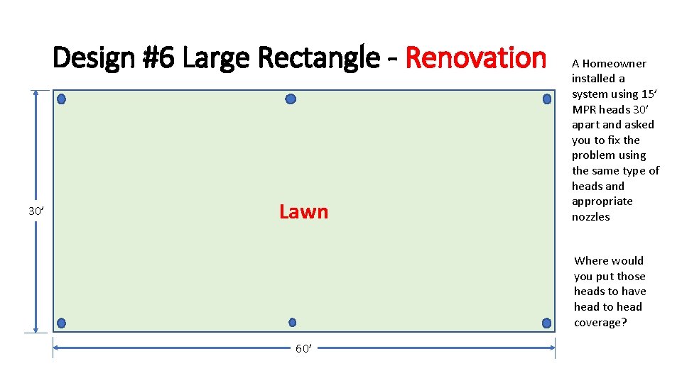 Design #6 Large Rectangle - Renovation 30’ Lawn A Homeowner installed a system using