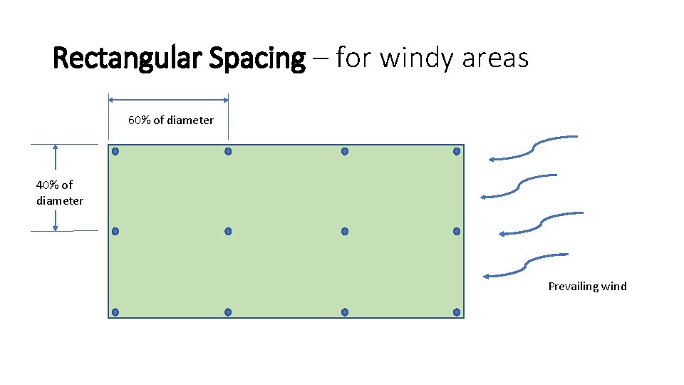 Rectangular Spacing – for windy areas 60% of diameter 40% of diameter Prevailing wind