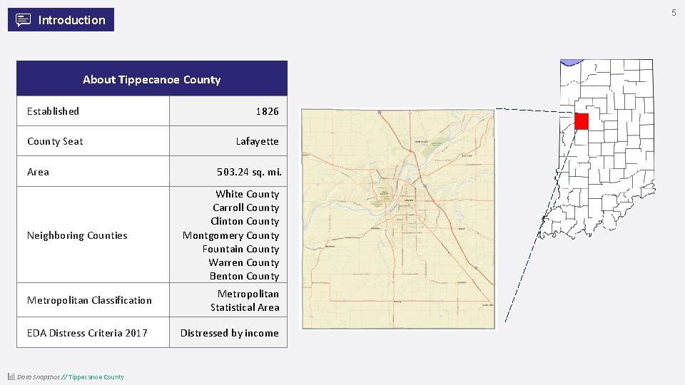 5 Introduction About Tippecanoe County Established 1826 County Seat Lafayette Area Neighboring Counties Metropolitan