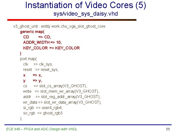 Instantiation of Video Cores (5) sys/video_sys_daisy. vhd v 3_ghost_unit : entity work. chu_vga_slot_ghost_core generic