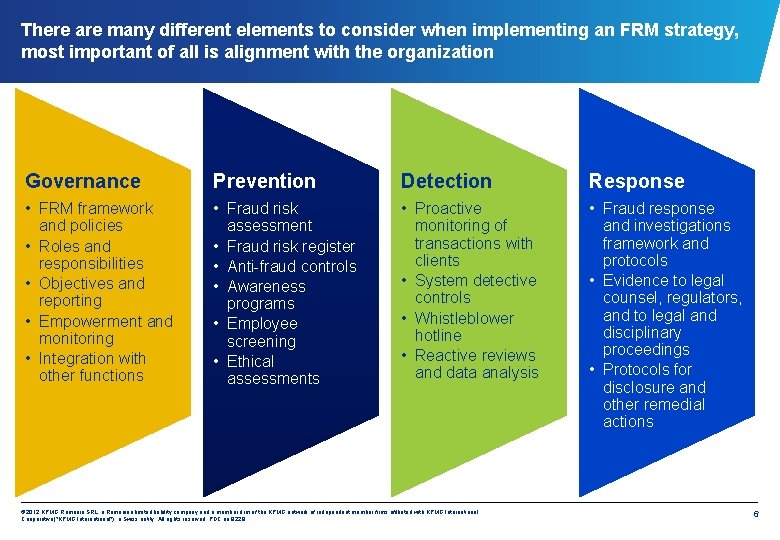 There are many different elements to consider when implementing an FRM strategy, most important