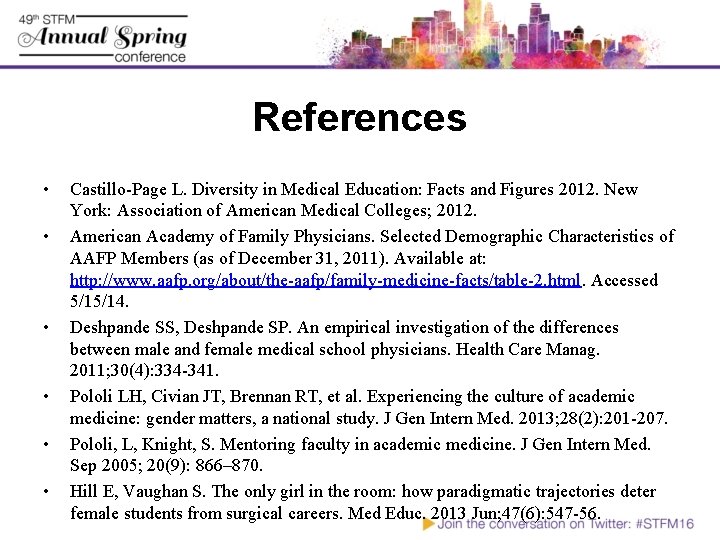 References • • • Castillo-Page L. Diversity in Medical Education: Facts and Figures 2012.