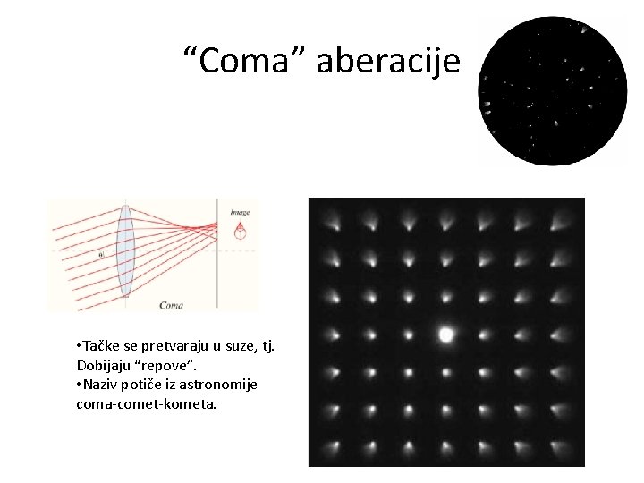 “Coma” aberacije • Tačke se pretvaraju u suze, tj. Dobijaju “repove”. • Naziv potiče