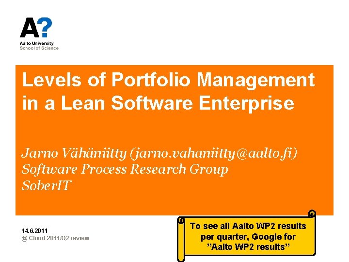 Levels of Portfolio Management in a Lean Software