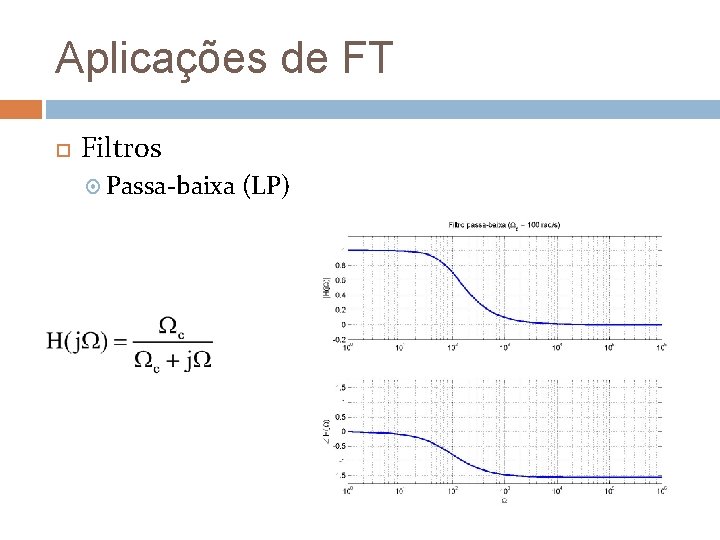 Aplicações de FT Filtros Passa-baixa (LP) 