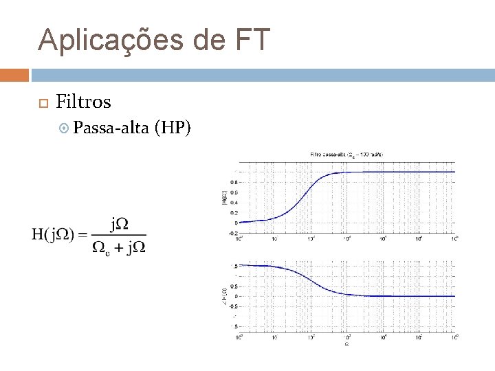Aplicações de FT Filtros Passa-alta (HP) 
