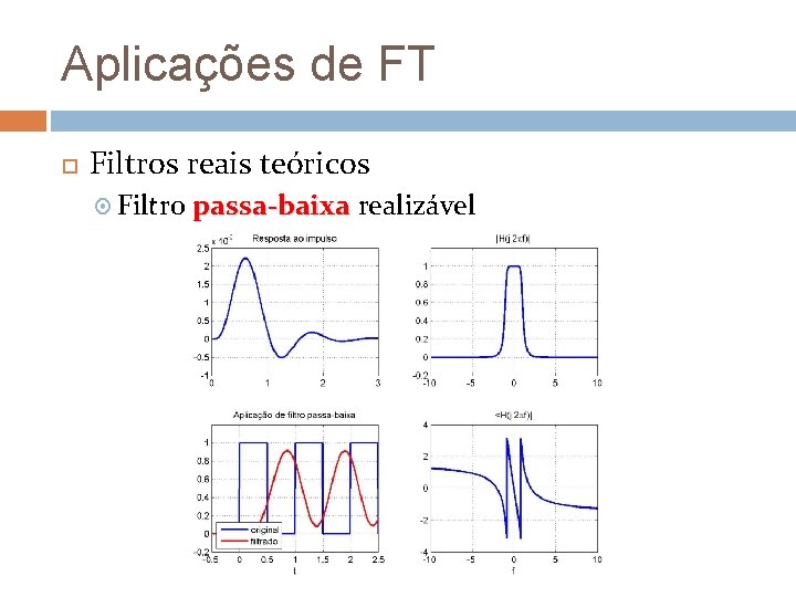 Aplicações de FT Filtros reais teóricos Filtro passa-baixa realizável 