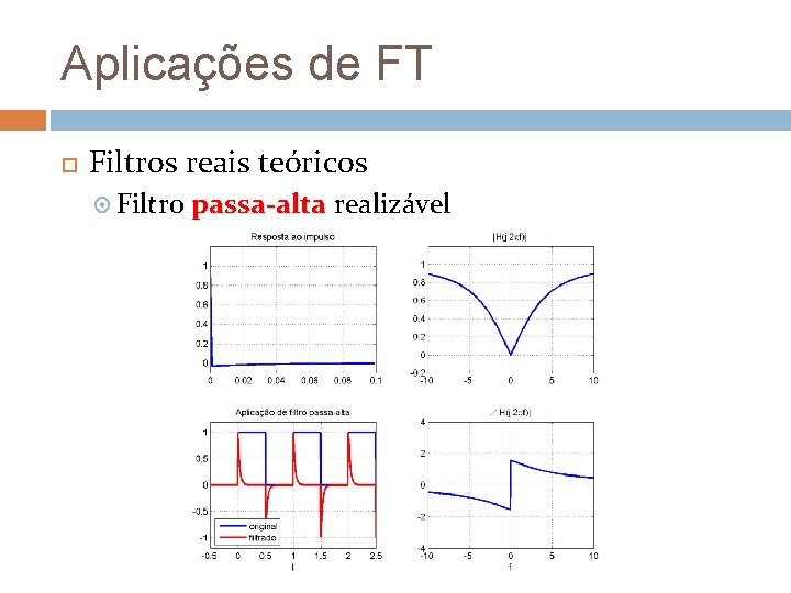 Aplicações de FT Filtros reais teóricos Filtro passa-alta realizável 
