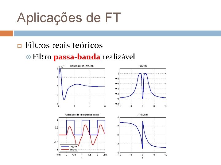 Aplicações de FT Filtros reais teóricos Filtro passa-banda realizável 