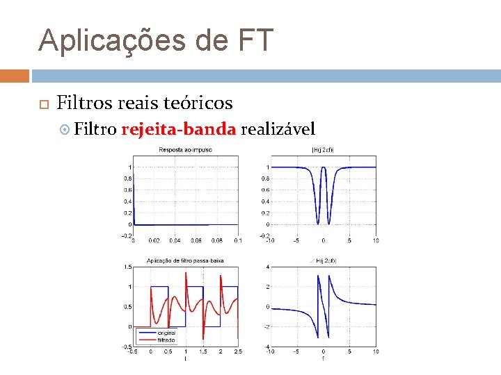 Aplicações de FT Filtros reais teóricos Filtro rejeita-banda realizável 