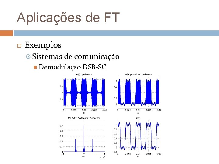 Aplicações de FT Exemplos Sistemas de comunicação Demodulação DSB-SC 