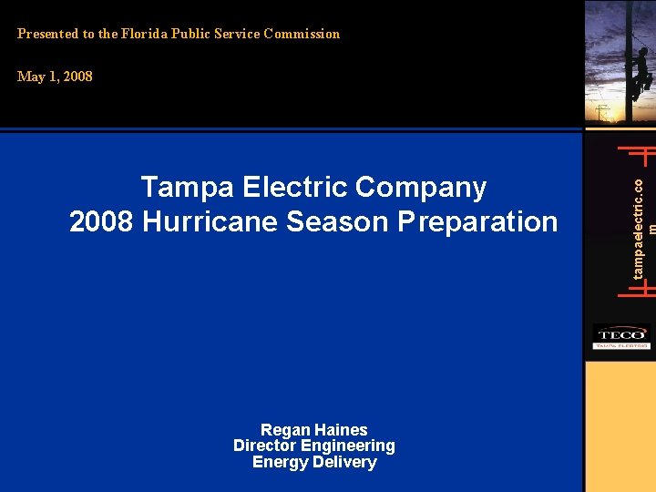 Presented to the Florida Public Service Commission Tampa Electric Company 2008 Hurricane Season Preparation