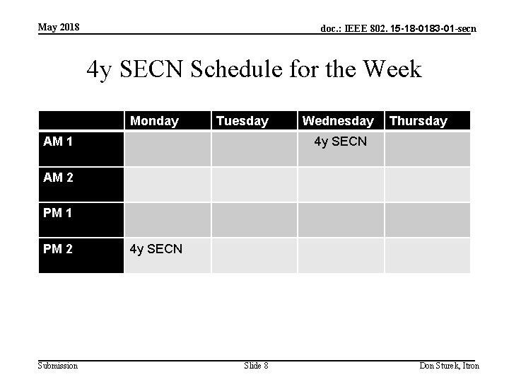 May 2018 doc. : IEEE 802. 15 -18 -0183 -01 -secn 4 y SECN