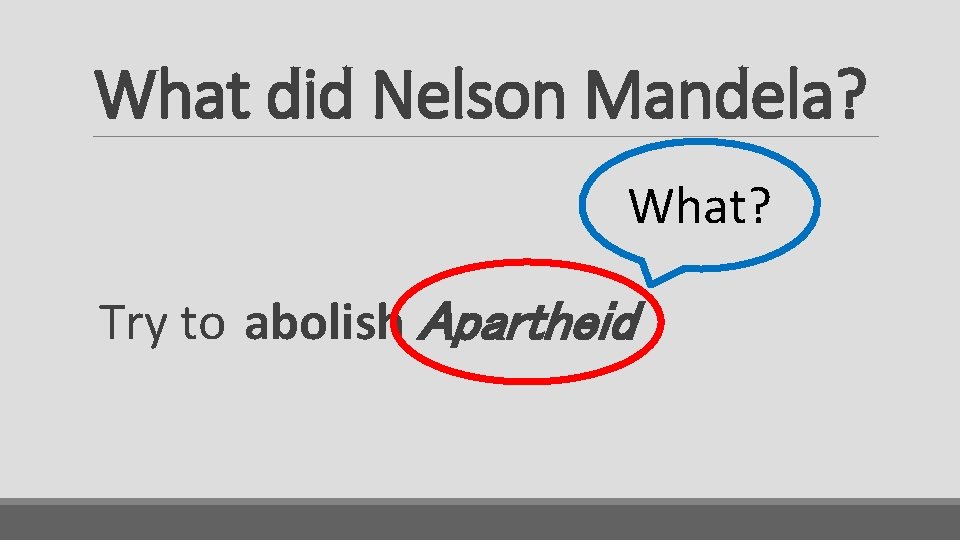 What did Nelson Mandela? What? Try to abolish Apartheid 