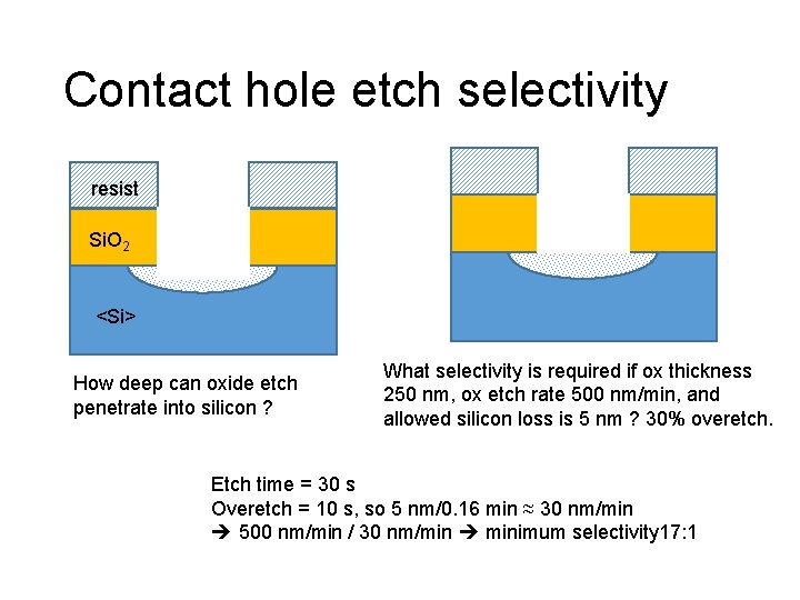 Contact hole etch selectivity resist Si. O 2 <Si> How deep can oxide etch