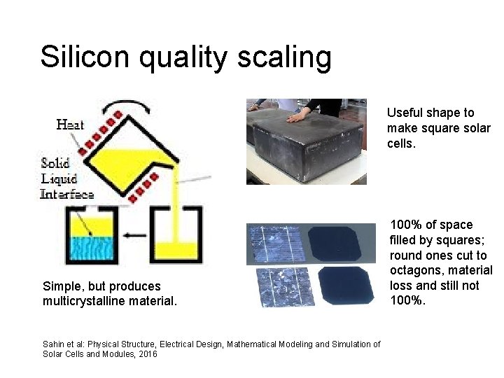 Silicon quality scaling Useful shape to make square solar cells. Simple, but produces multicrystalline