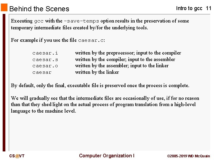 Behind the Scenes Intro to gcc 11 Executing gcc with the -save-temps option results