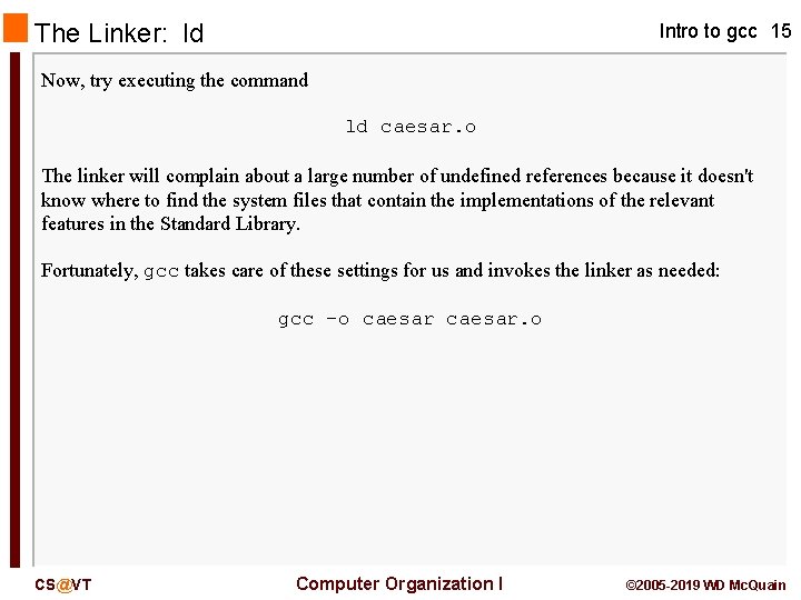 The Linker: ld Intro to gcc 15 Now, try executing the command ld caesar.