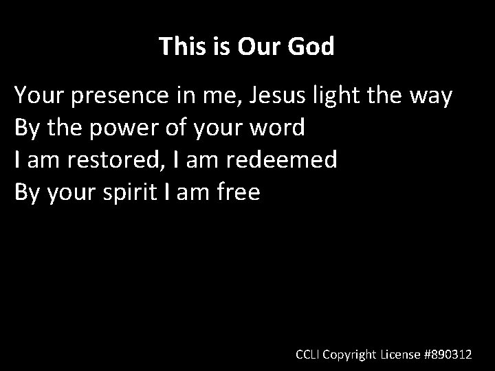 This is Our God Your presence in me, Jesus light the way By the