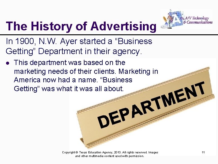 The History of Advertising In 1900, N. W. Ayer started a “Business Getting” Department