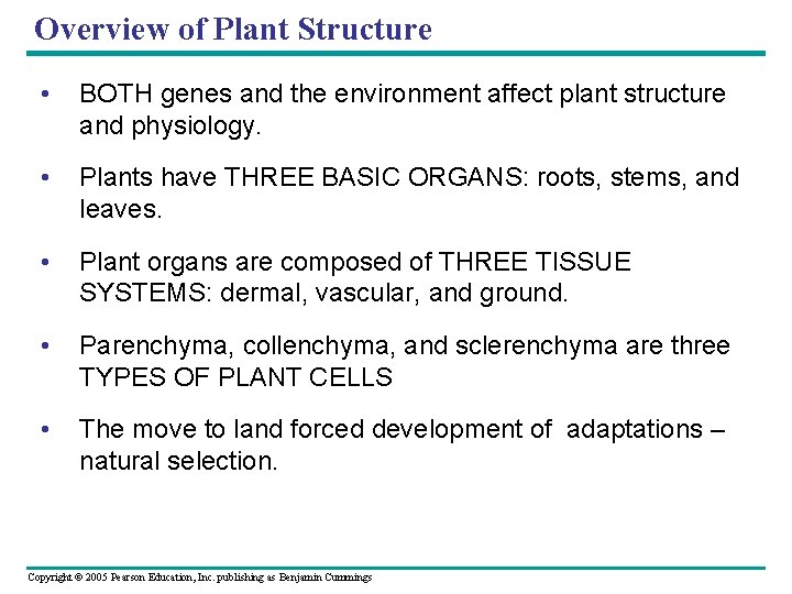 Overview of Plant Structure • BOTH genes and the environment affect plant structure and