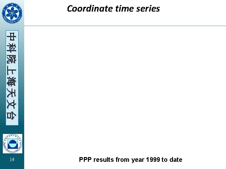 Coordinate time series 中科院上海天文台 14 PPP results from year 1999 to date 