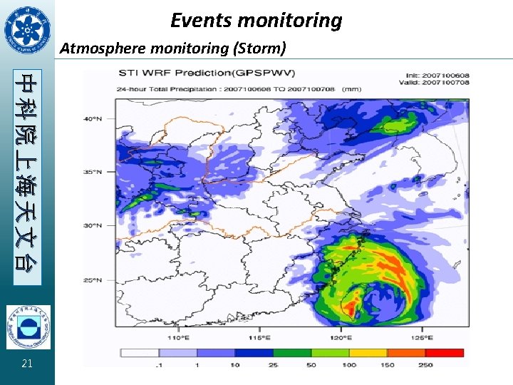 Events monitoring Atmosphere monitoring (Storm) 中科院上海天文台 21 