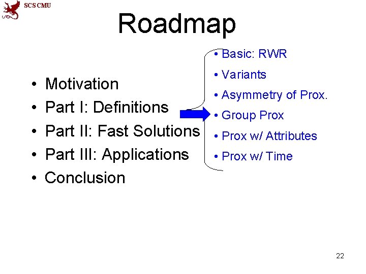 SCS CMU Roadmap • Basic: RWR • • • Motivation Part I: Definitions Part