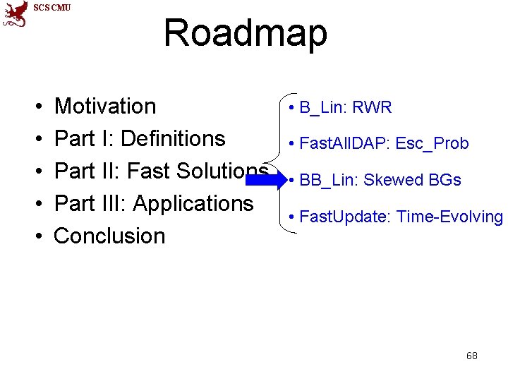 SCS CMU • • • Roadmap Motivation Part I: Definitions Part II: Fast Solutions